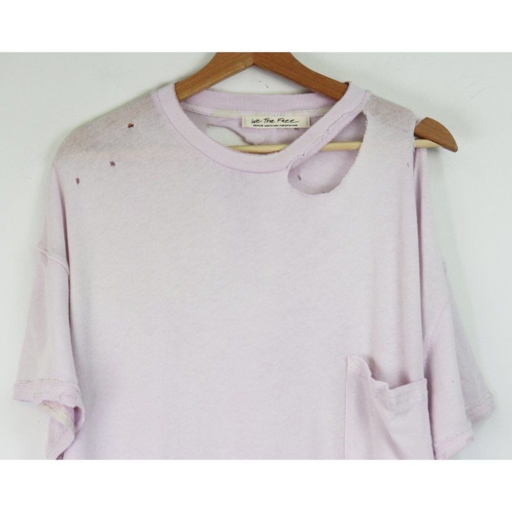 NWT Free People Lucky Distressed Oversized Pocket Crew Tee Shirt Lavender Medium - Picture 6 of 10